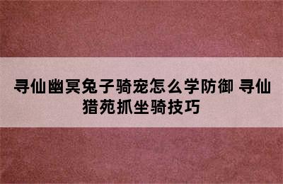 寻仙幽冥兔子骑宠怎么学防御 寻仙猎苑抓坐骑技巧